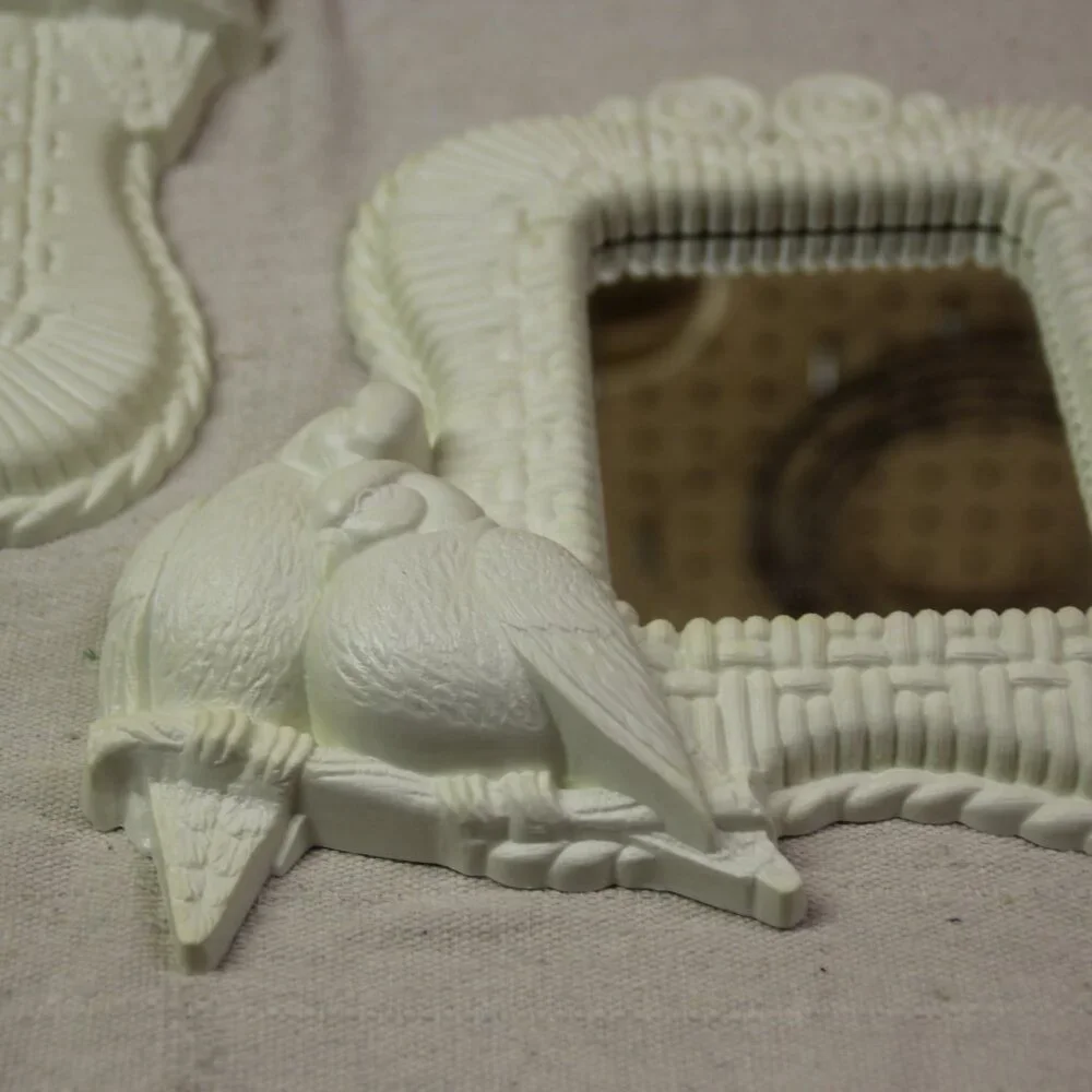 Vintage MCM Love Birds Mirrors Set Of 2 Faux Wicker